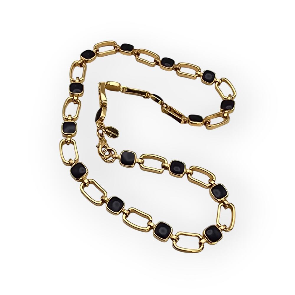 Worthington Gold-Tone Link Chain Necklace with Navy Cabochon Accents